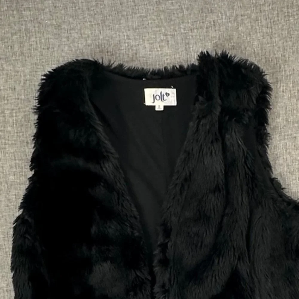 Jolt Faux Fur Vest Black‎ Small Polyester Open Vest Jacket Fuzzy Plush Top
